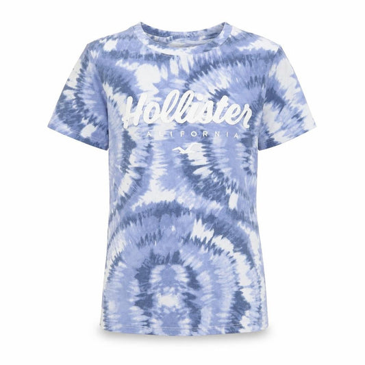Hollister Unisex Kids Blue Tie-Dye Logo T-Shirt XS Short Sleeve Cotton Blend
