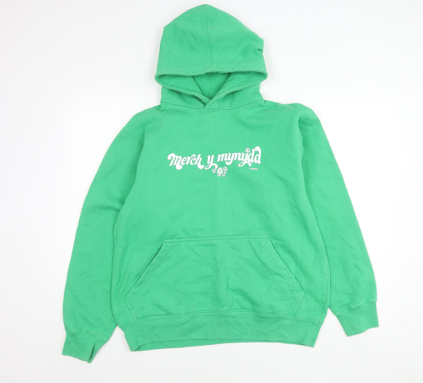 FDM Womens Green Pullover Hoodie M Cotton Blend Graphic Print