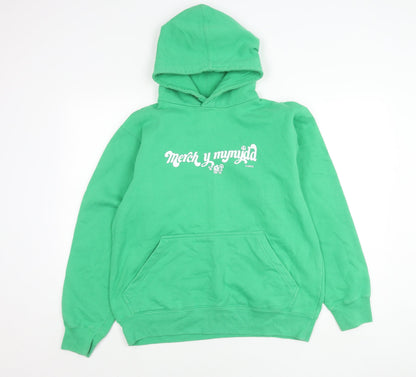 FDM Womens Green Pullover Hoodie M Cotton Blend Graphic Print