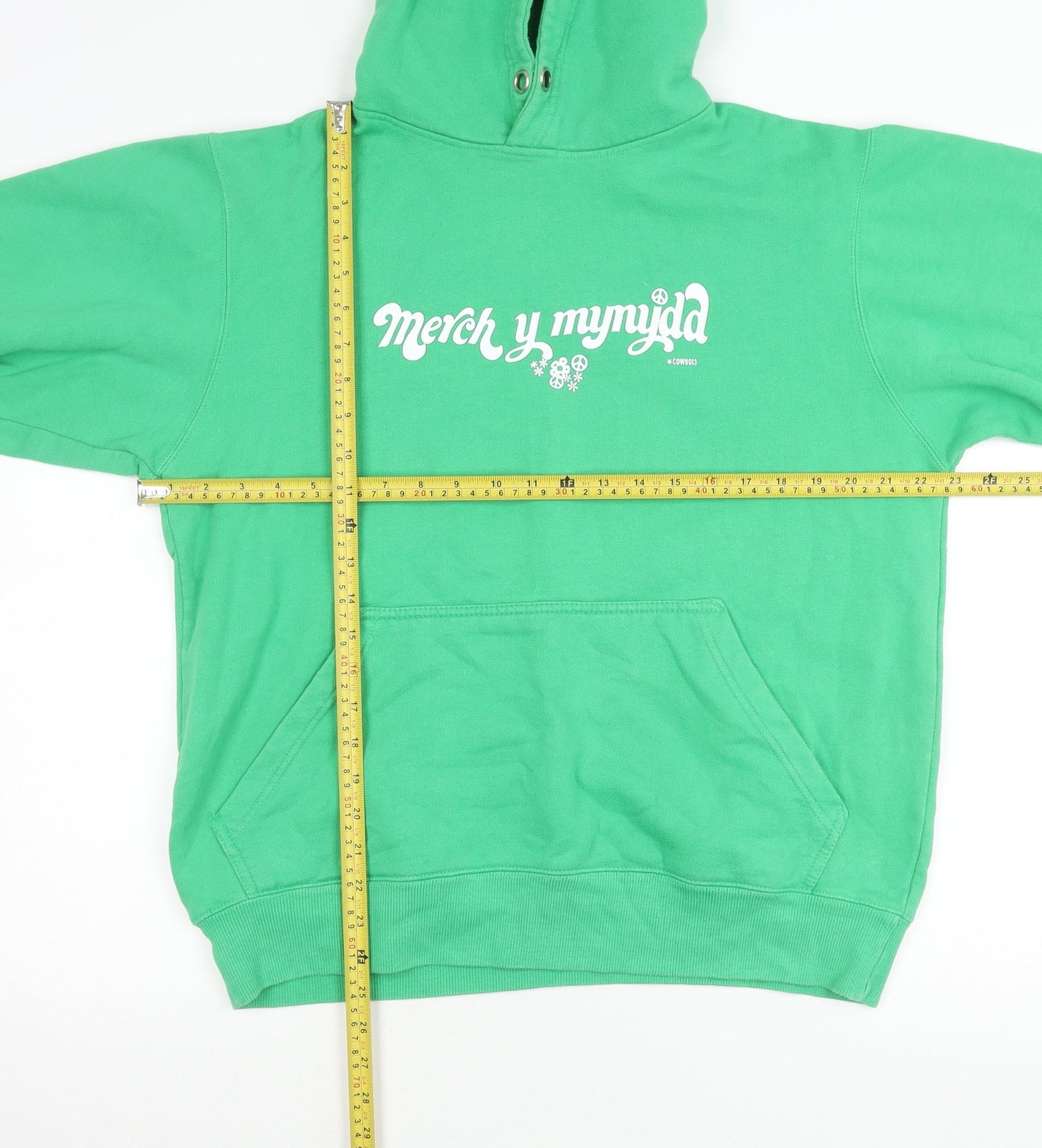FDM Womens Green Pullover Hoodie M Cotton Blend Graphic Print