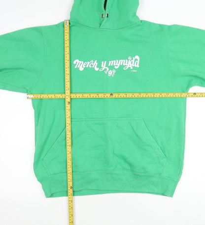 FDM Womens Green Pullover Hoodie M Cotton Blend Graphic Print