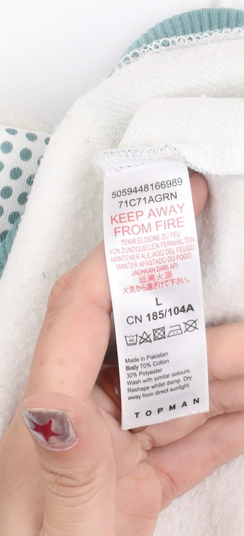 Topman Men’s Green Pullover Hoodie L Long Sleeve Graphic Print