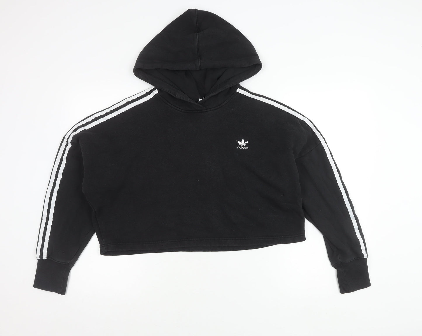 Adidas Womens Black Size 10 Pullover Hoodie Sweatshirt Logo Sports