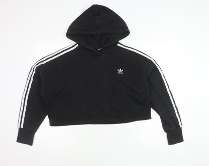 Adidas Womens Black Size 10 Pullover Hoodie Sweatshirt Logo Sports