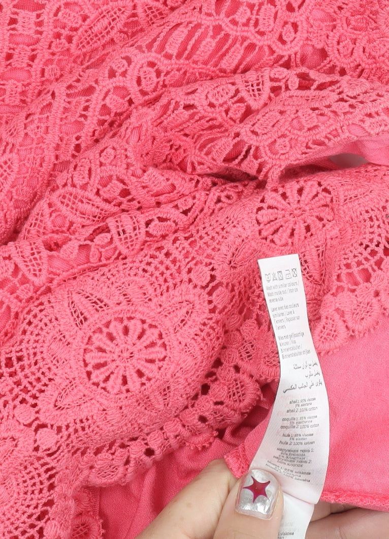 New Look Women’s Pink Lace Tank Top Size 12 Round Neck