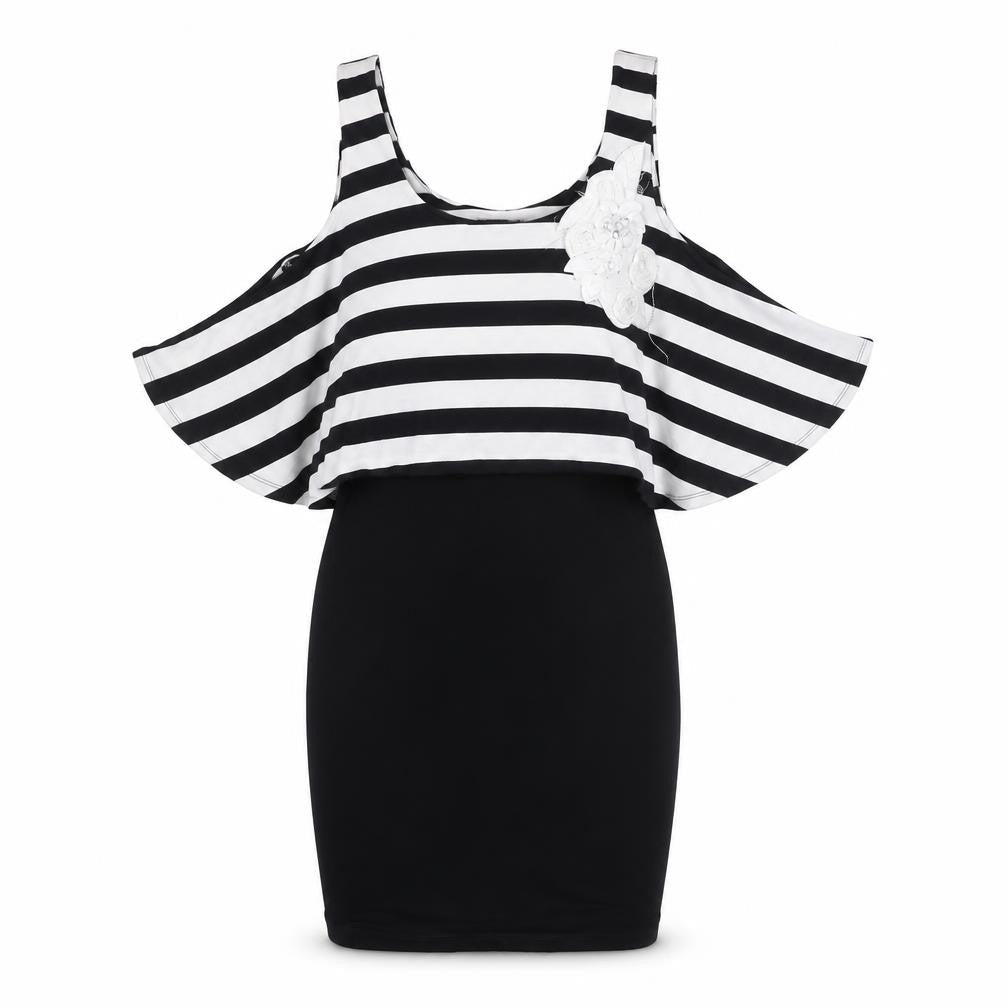 Lipsy Women’s Black White Stripe Cold Shoulder Bodycon Dress Size 10