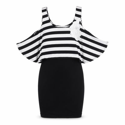 Lipsy Women’s Black White Stripe Cold Shoulder Bodycon Dress Size 10