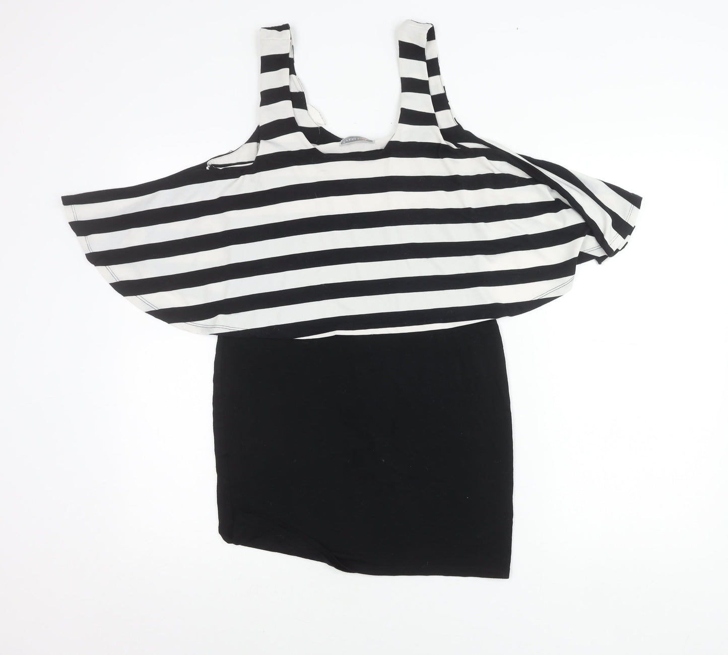 Lipsy Women’s Black White Stripe Cold Shoulder Bodycon Dress Size 10