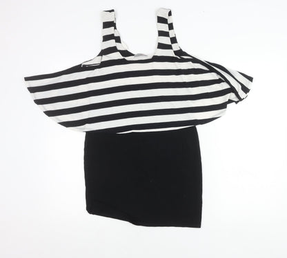 Lipsy Women’s Black White Stripe Cold Shoulder Bodycon Dress Size 10
