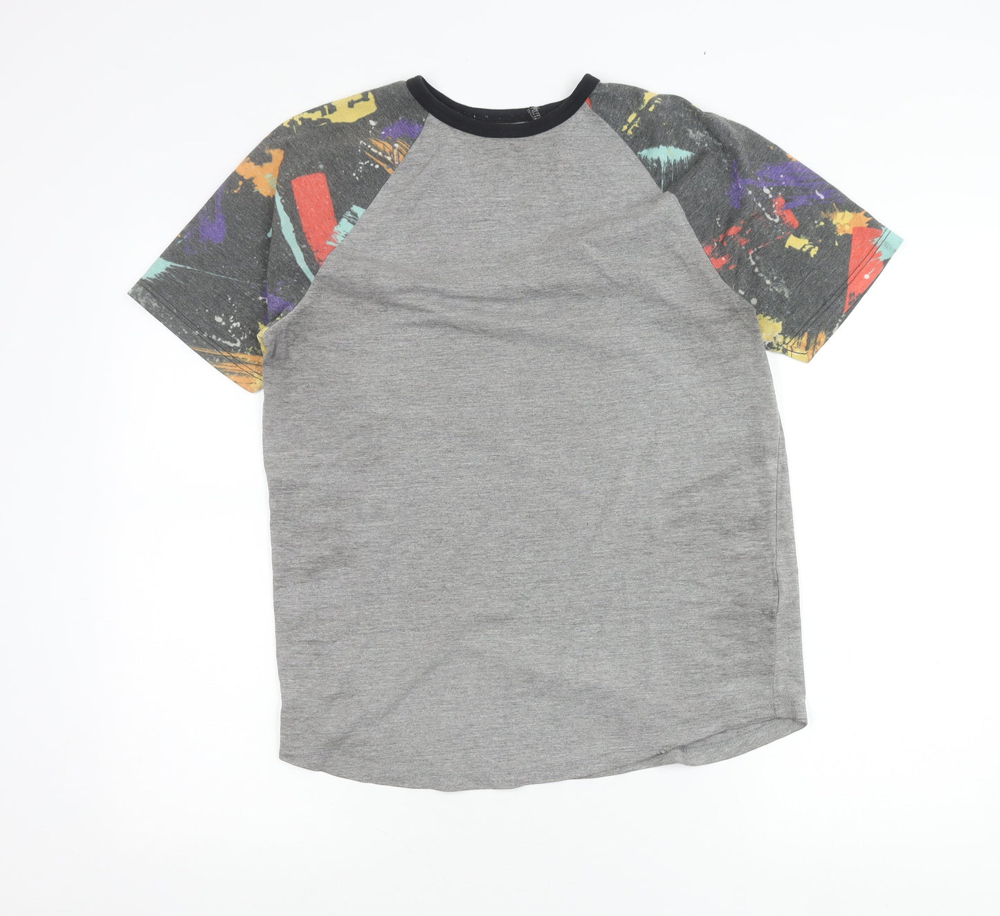Topman Men’s Grey Multicolour Sleeve Crew Neck T-Shirt Size S