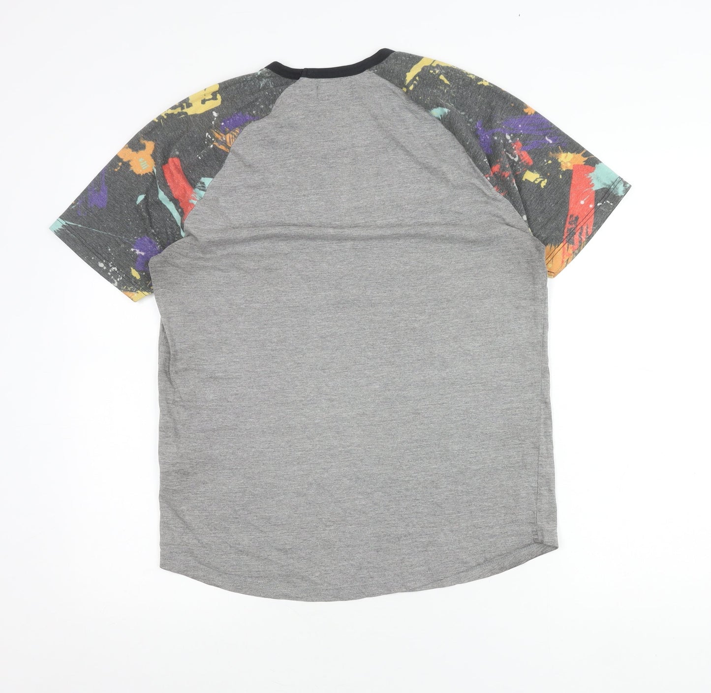 Topman Men’s Grey Multicolour Sleeve Crew Neck T-Shirt Size S