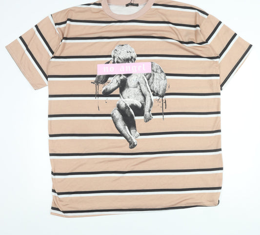 I Saw It First Womens Beige Striped Graphic Angel T-Shirt Size 12