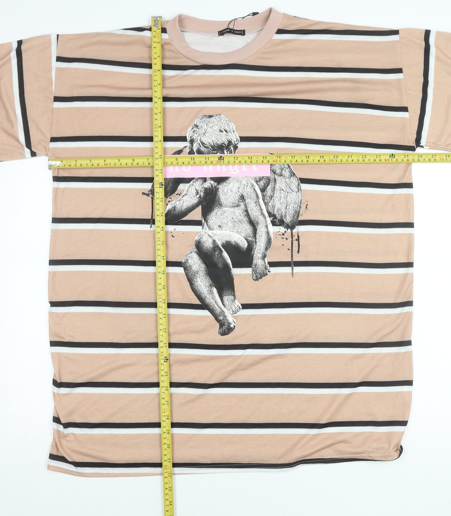 I Saw It First Womens Beige Striped Graphic Angel T-Shirt Size 12