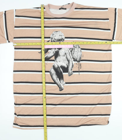 I Saw It First Womens Beige Striped Graphic Angel T-Shirt Size 12