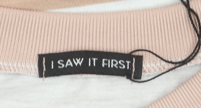 I Saw It First Womens Beige Striped Graphic Angel T-Shirt Size 12