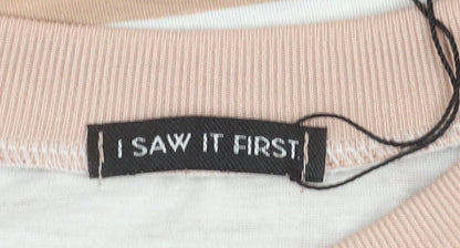 I Saw It First Womens Beige Striped Graphic Angel T-Shirt Size 12