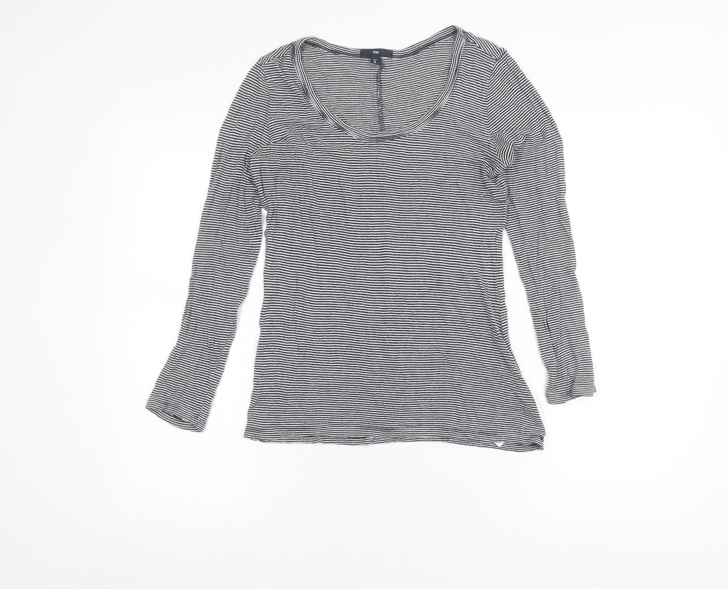 Gap Womens XS Black Striped Scoop Neck Long Sleeve Jersey Top