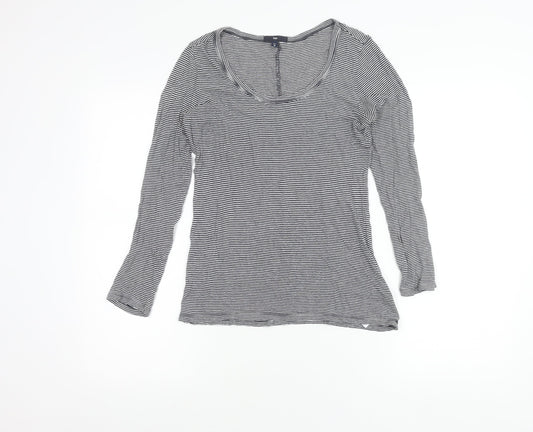 Gap Womens XS Black Striped Scoop Neck Long Sleeve Jersey Top
