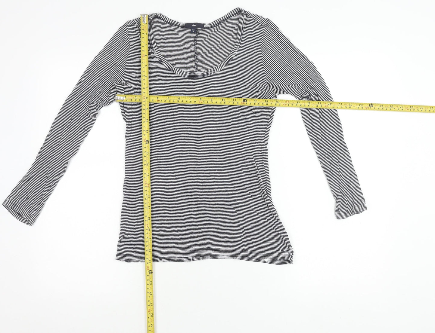 Gap Womens XS Black Striped Scoop Neck Long Sleeve Jersey Top