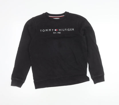 Tommy Hilfiger Boys Black Sweatshirt 12 Years Logo Crew Neck Pullover
