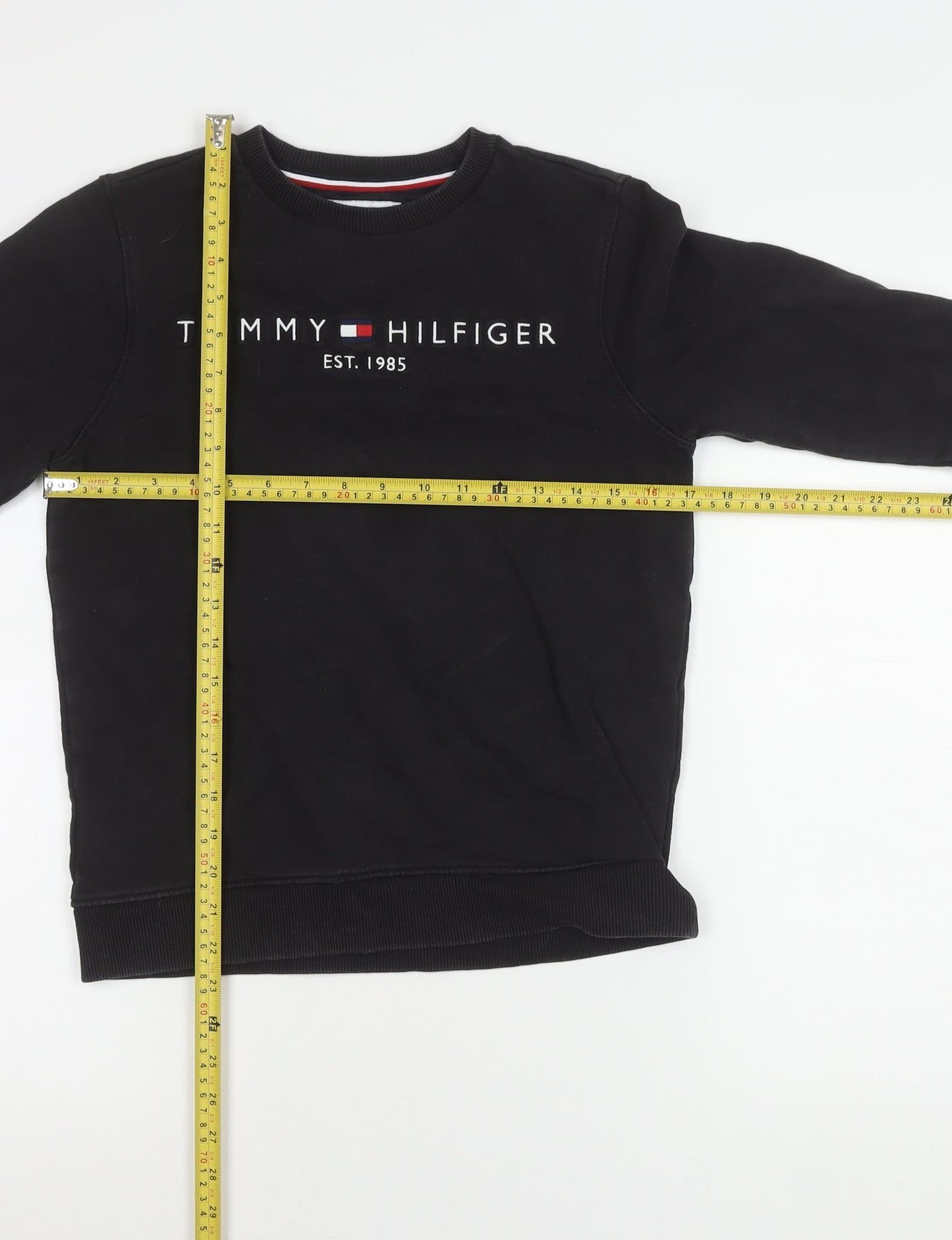 Tommy Hilfiger Boys Black Sweatshirt 12 Years Logo Crew Neck Pullover