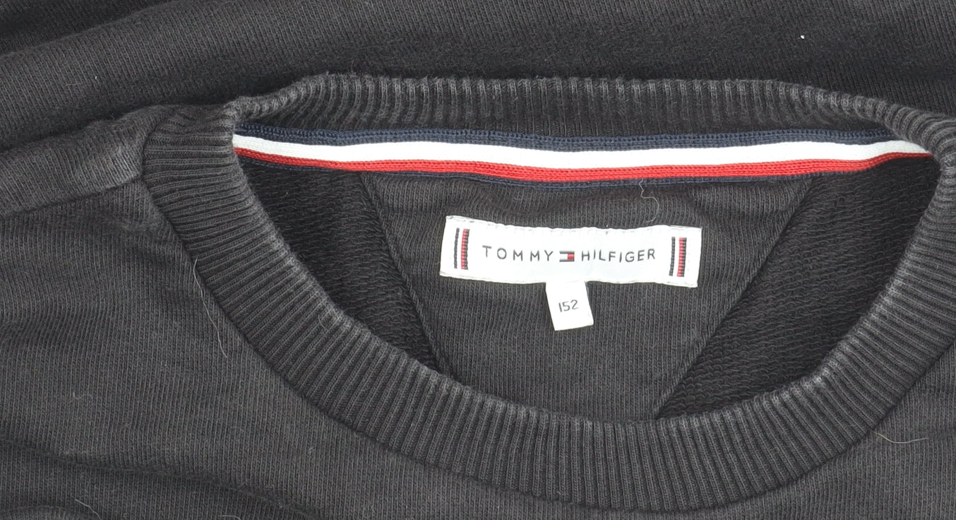 Tommy Hilfiger Boys Black Sweatshirt 12 Years Logo Crew Neck Pullover