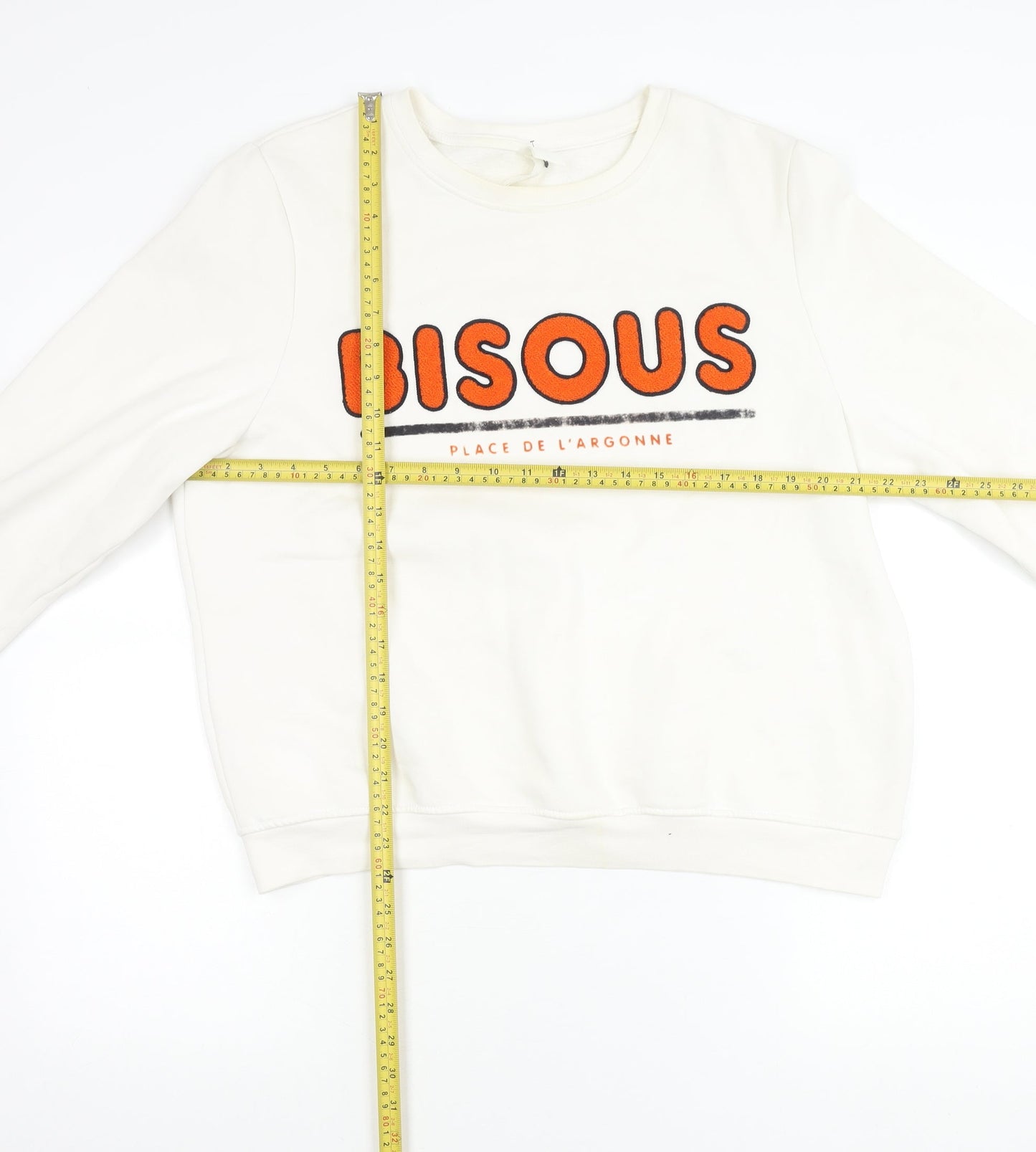 H&M Women’s White Pullover Sweatshirt L Graphic Print Cotton Blend