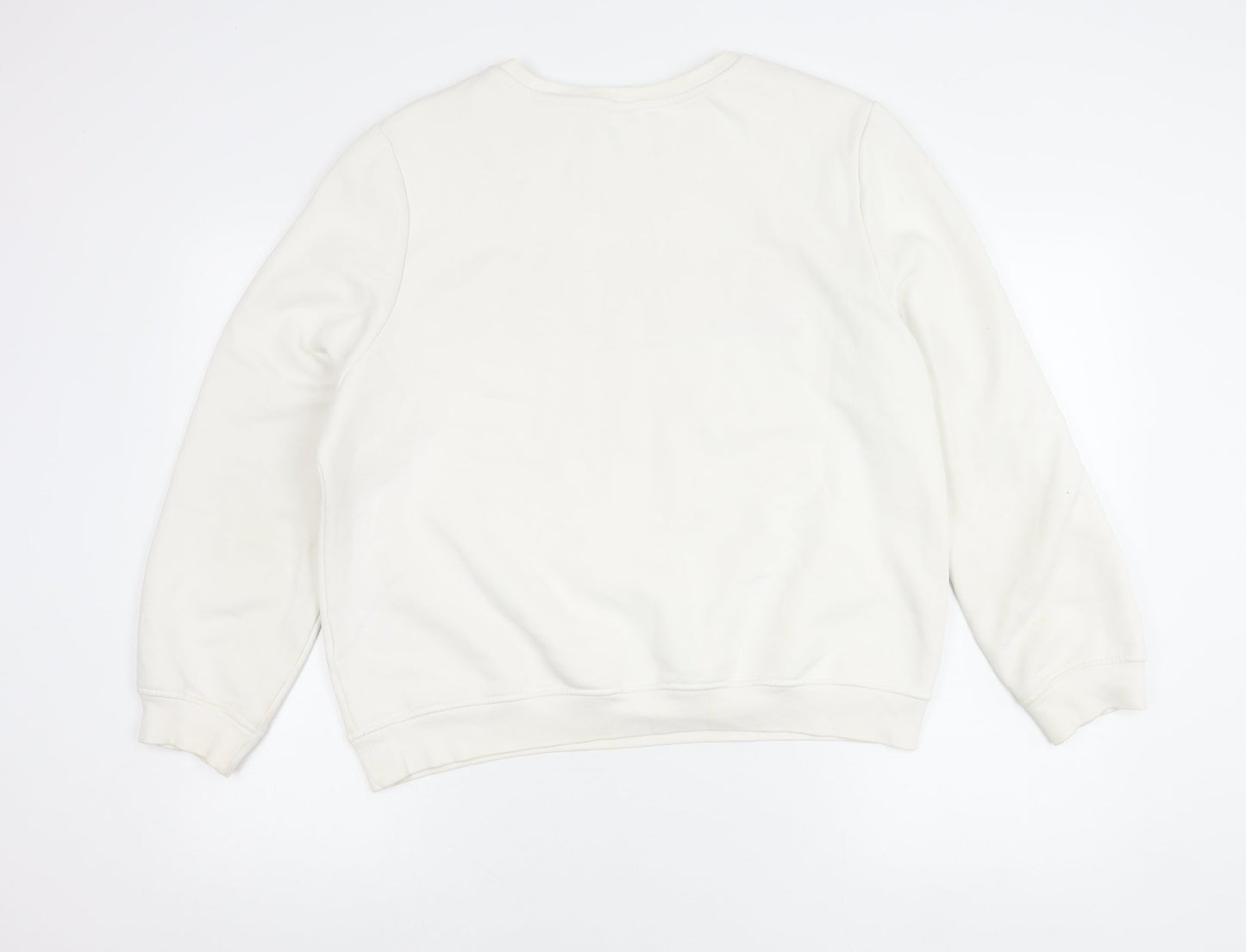 H&M Women’s White Pullover Sweatshirt L Graphic Print Cotton Blend