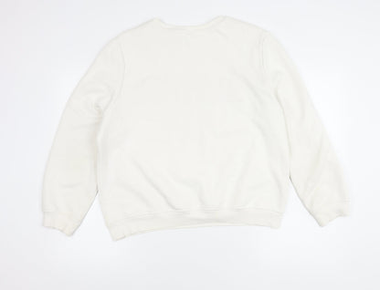 H&M Women’s White Pullover Sweatshirt L Graphic Print Cotton Blend