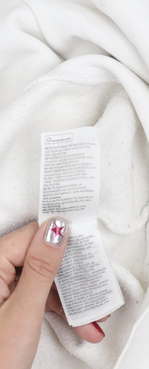 H&M Women’s White Pullover Sweatshirt L Graphic Print Cotton Blend