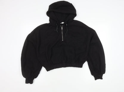 Topshop Women’s Black Hoodie Medium Pullover 1/2 Zip Long Sleeve
