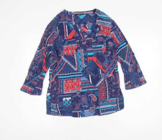Isle Collection Womens Multicoloured Cotton Paisley Tunic Blouse 3/4 Sleeve Size 14