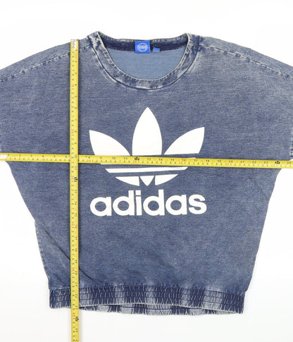 Adidas Womens Blue Size 16 Pullover Sweatshirt Crew Neck Logo Jumper
