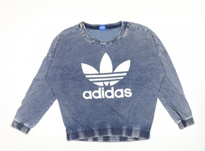 Adidas Womens Blue Size 16 Pullover Sweatshirt Crew Neck Logo Jumper