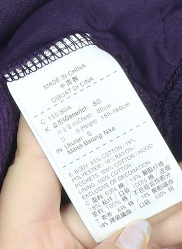 Nike Womens Purple Hoodie Small Pullover Cotton Blend Graphic Print