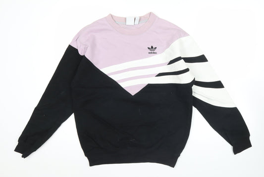 Adidas Womens Sweatshirt Black Pink White UK 8 Logo Pullover