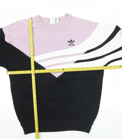 Adidas Womens Sweatshirt Black Pink White UK 8 Logo Pullover