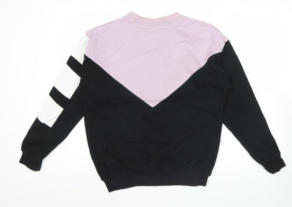 Adidas Womens Sweatshirt Black Pink White UK 8 Logo Pullover