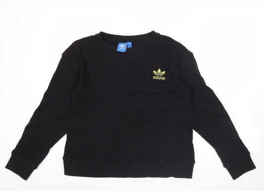 Adidas Womens Black Sweatshirt Size 14 UK Logo Graphic Pullover