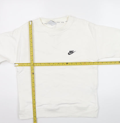 Nike Women White Small Crew Neck Sweatshirt Logo Long Sleeve