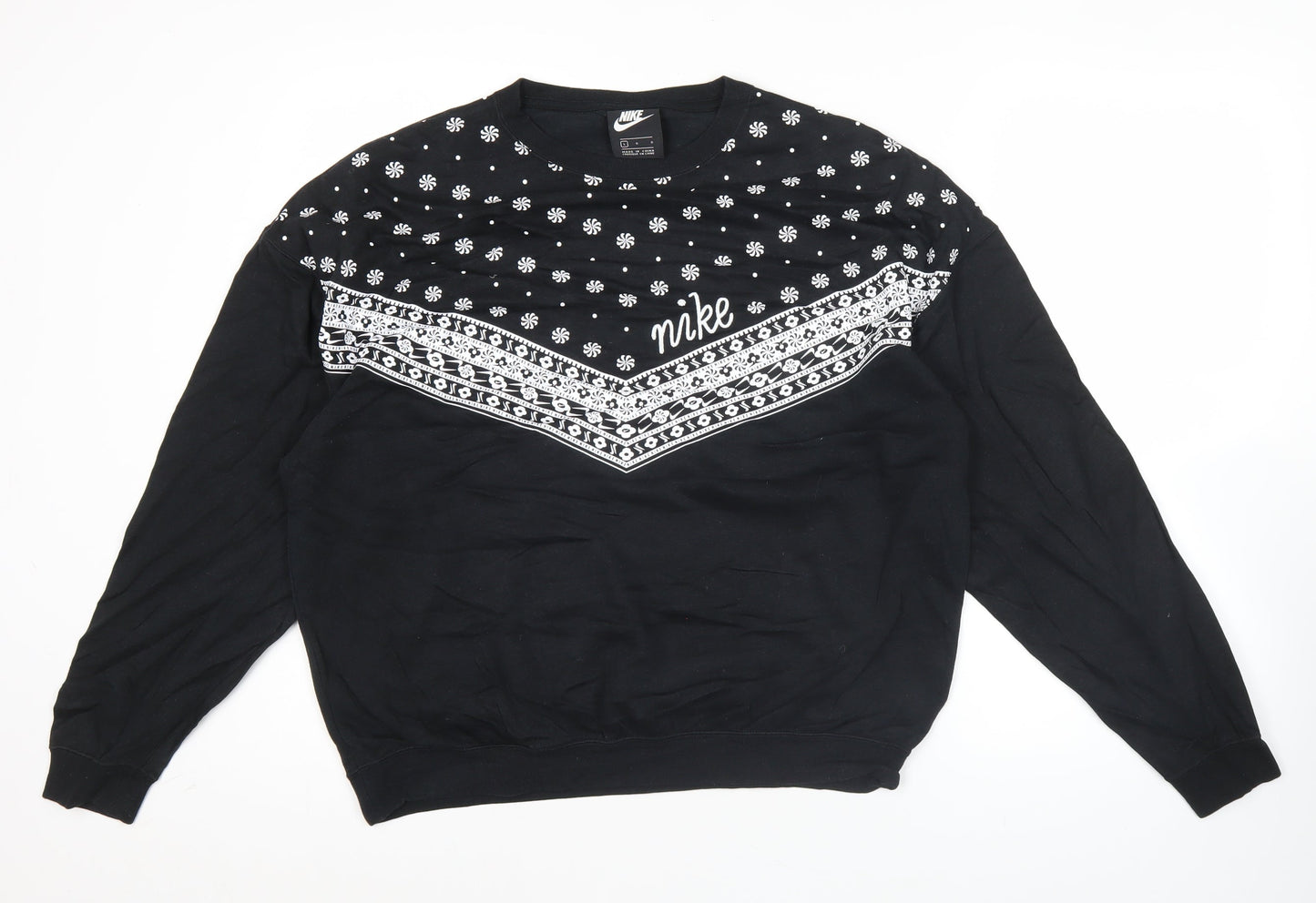 Nike Unisex Black Graphic Pullover Sweatshirt Size L Cotton Blend