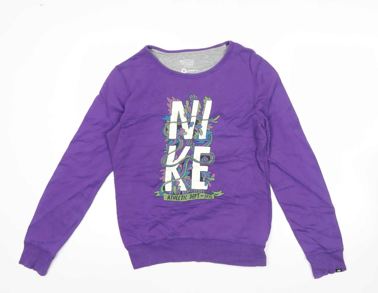 Nike Womens Purple Crew Neck Sweatshirt M Cotton Graphic Print