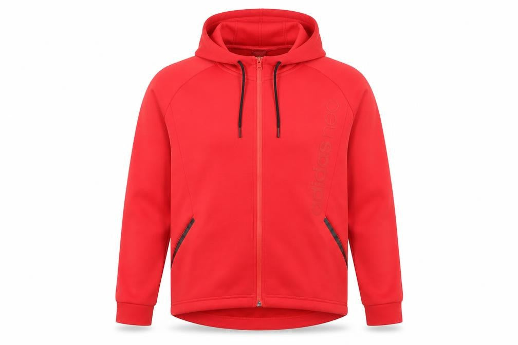 Front view of Adidas Men’s Red Full Zip Hoodie S Logo Sports Training