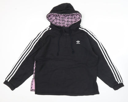 Adidas Womens Black Hoodie UK 8 Pullover Cotton 1/2 Zip Logo