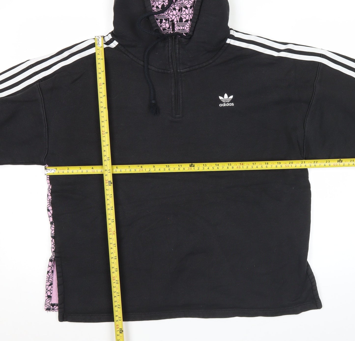 Adidas Womens Black Hoodie UK 8 Pullover Cotton 1/2 Zip Logo