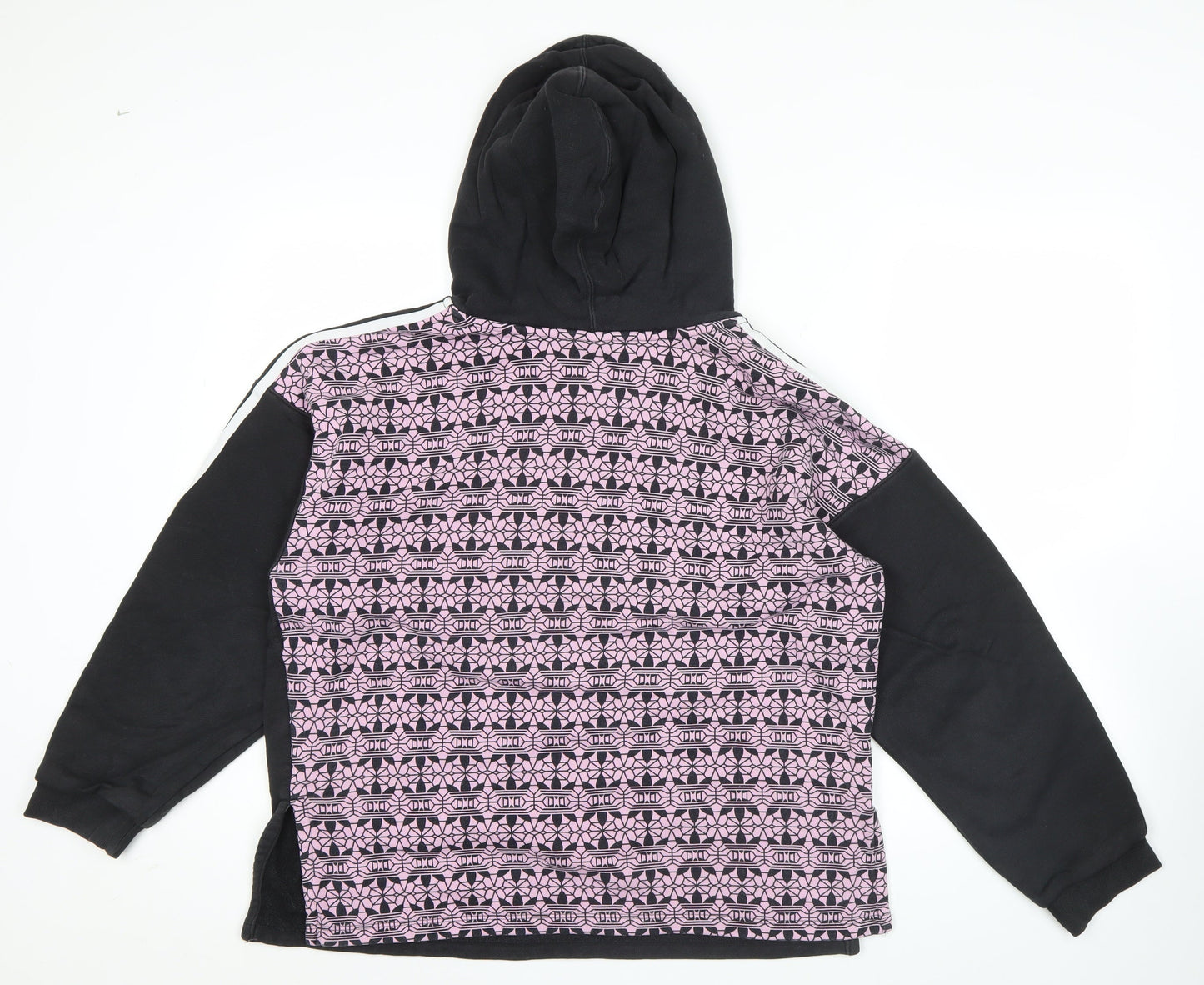 Adidas Womens Black Hoodie UK 8 Pullover Cotton 1/2 Zip Logo