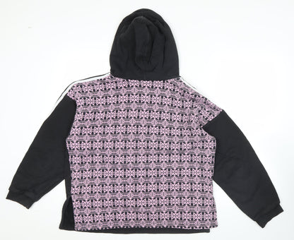 Adidas Womens Black Hoodie UK 8 Pullover Cotton 1/2 Zip Logo