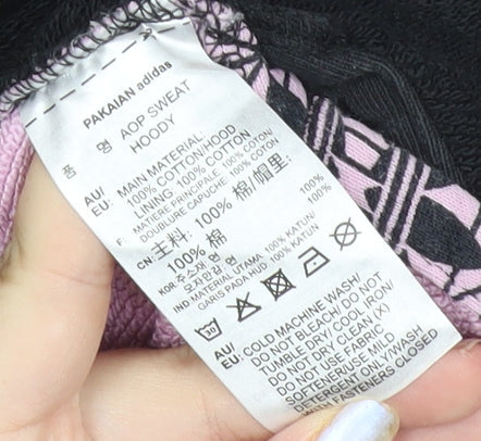 Adidas Womens Black Hoodie UK 8 Pullover Cotton 1/2 Zip Logo