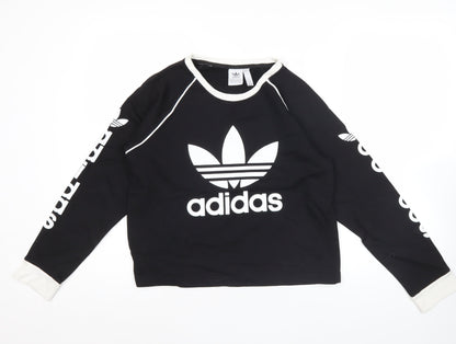 Adidas Women Black M Sweatshirt Logo Print Long Sleeve Pullover