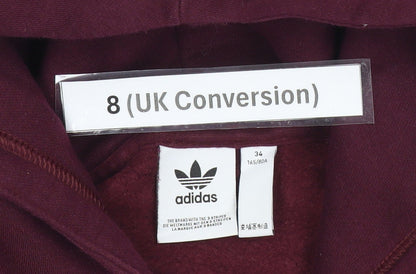 Adidas Women’s Burgundy Hoodie UK 8 Pullover Logo Cotton Blend